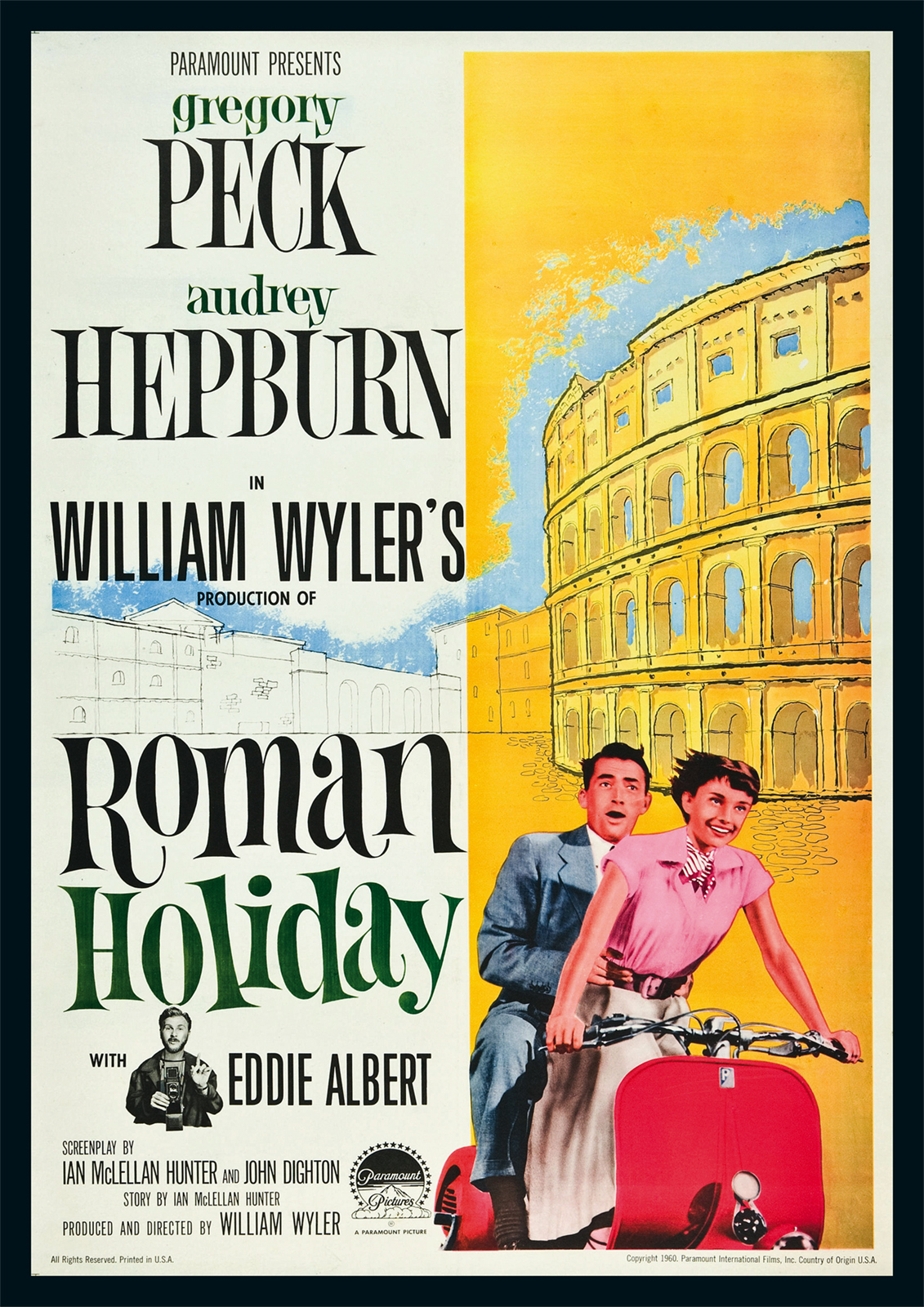Roman Holiday Gregory Peck Audrey Hepburn Repro POSTER